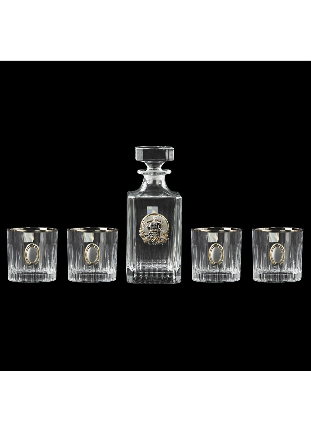 Сет для віскі "Козак" графін з козаком, 4 стакана з платиною, накладка срібло та золото Boss Crystal (252344602)