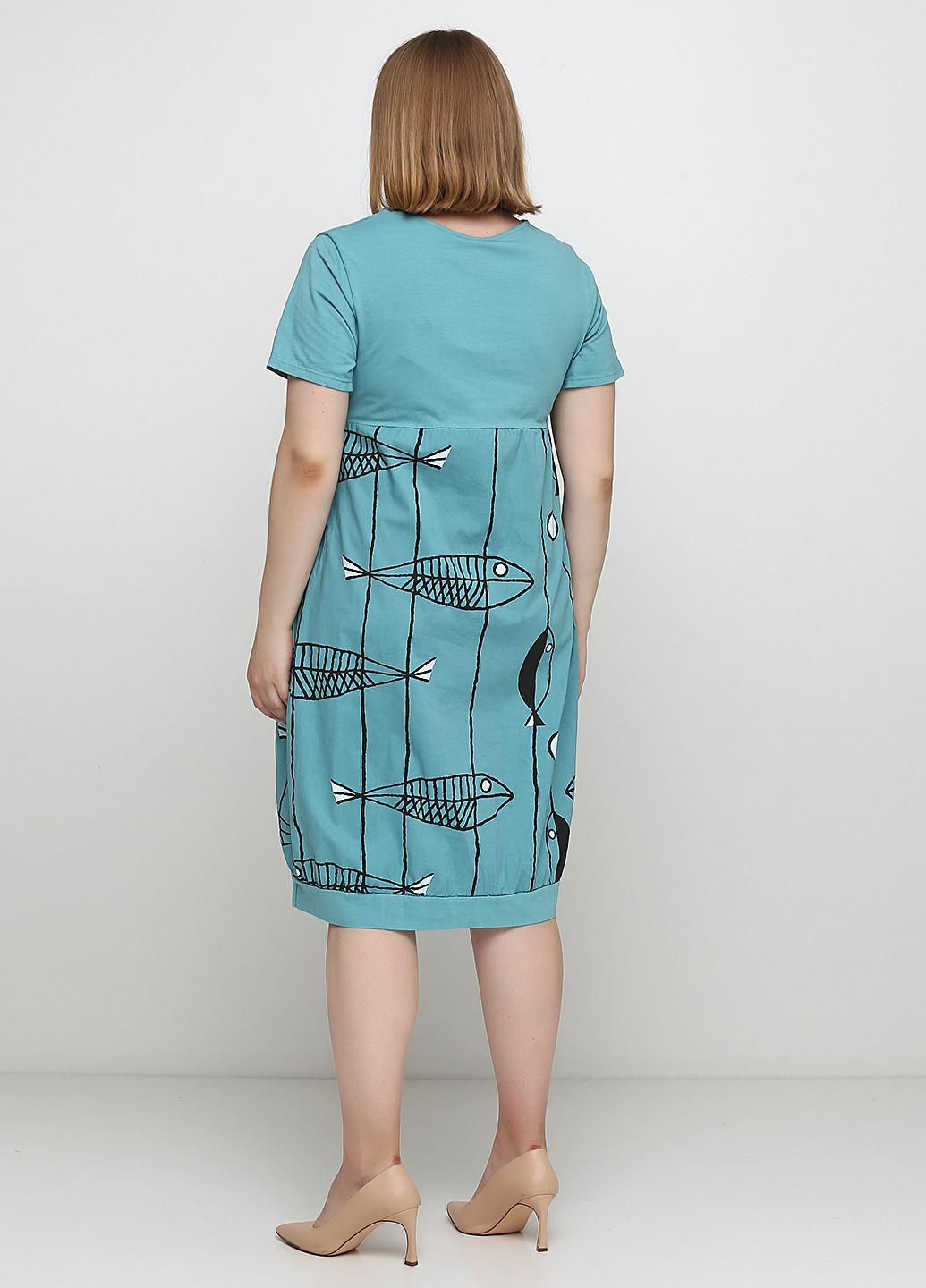 Бирюзовое кэжуал платье клеш, оверсайз Made in Italy с рисунком