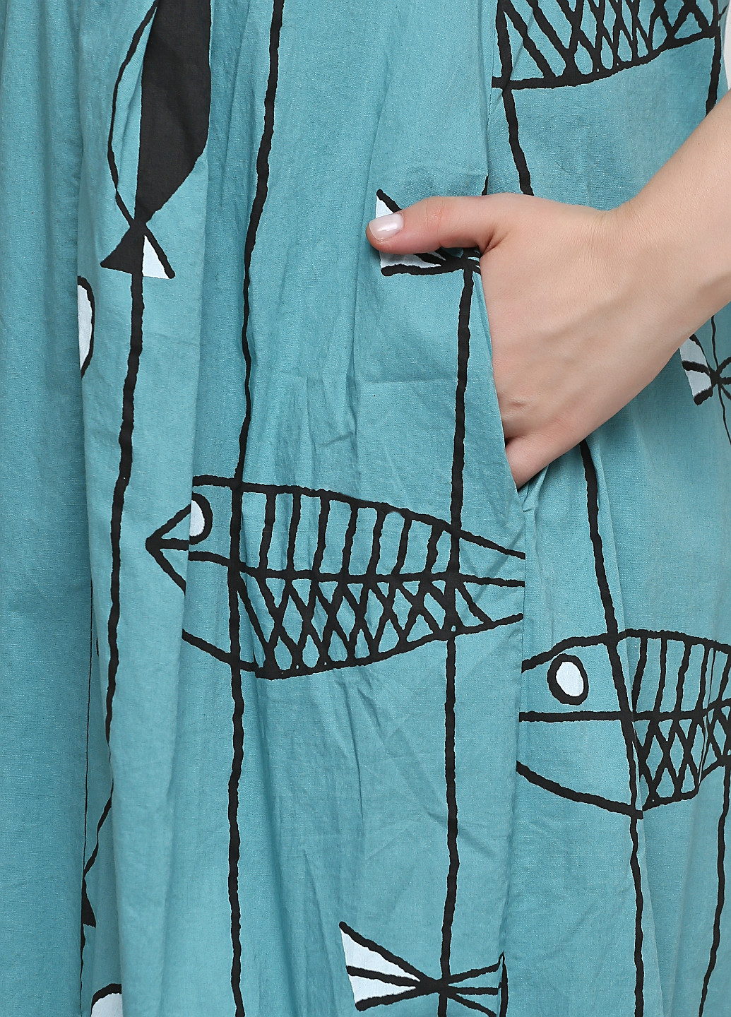 Бирюзовое кэжуал платье клеш, оверсайз Made in Italy с рисунком