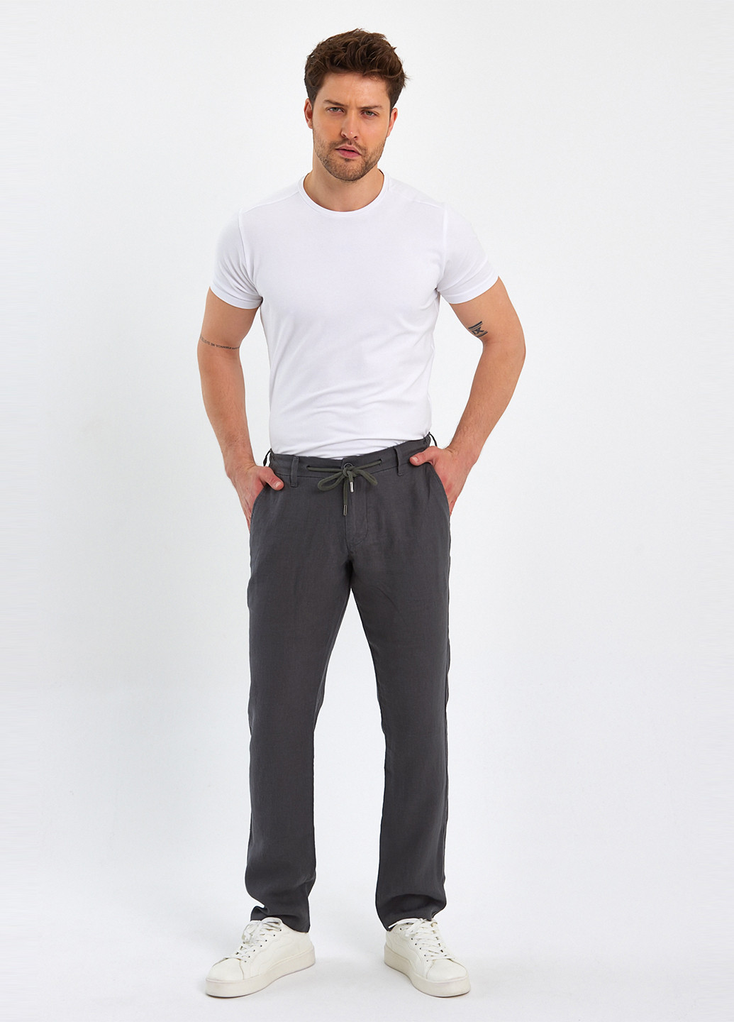 Серо-зеленые кэжуал летние прямые брюки Trend Collection
