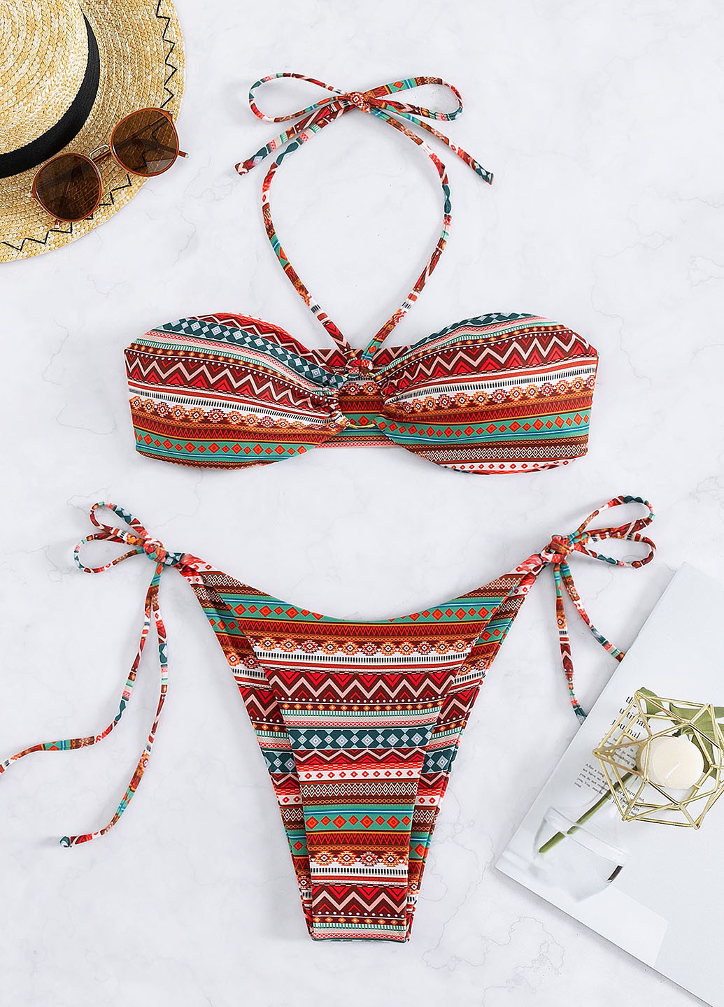 Комбинированный летний купальник (лиф, трусики) бандо SHEIN