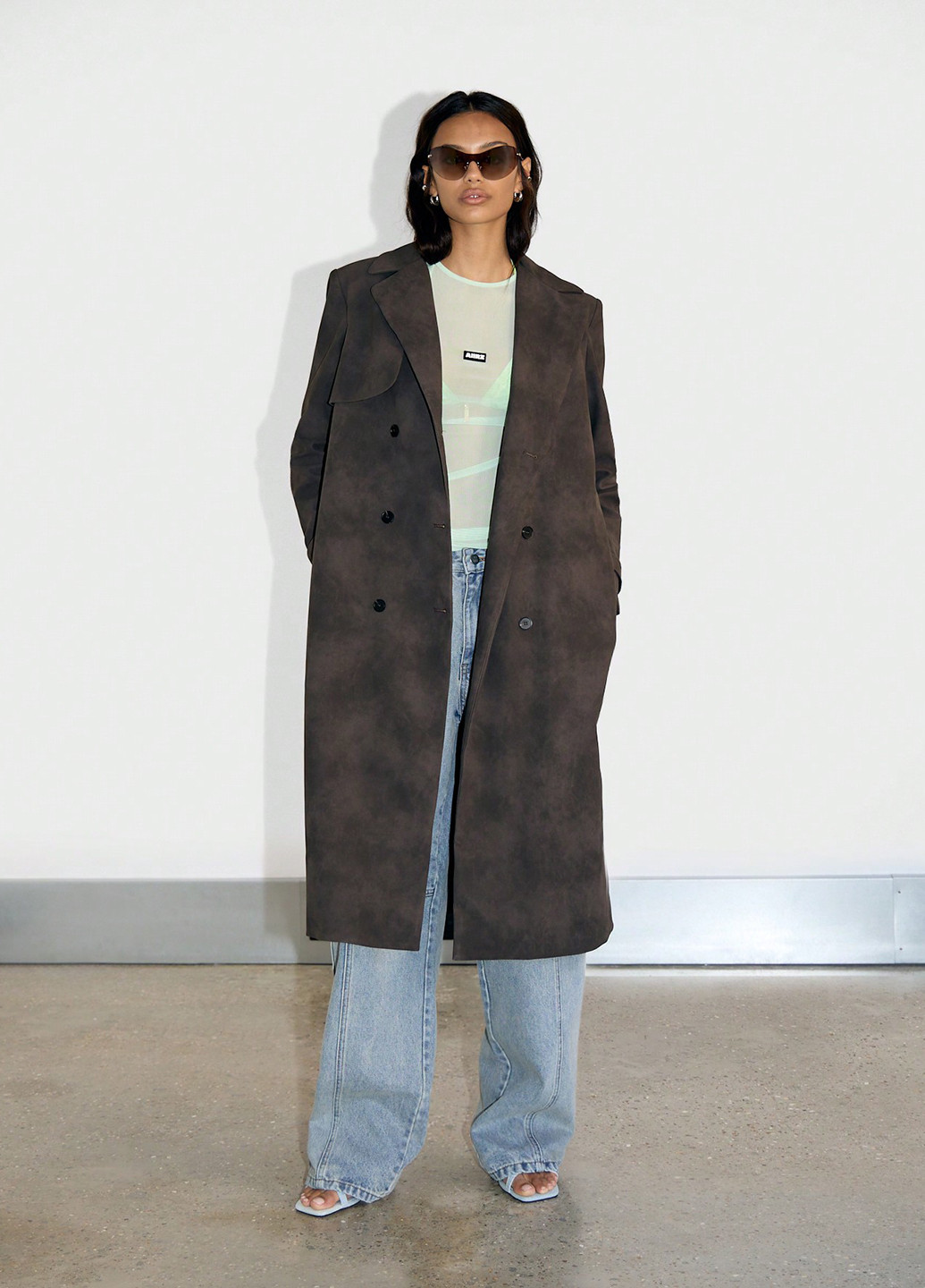 Черное демисезонное Пальто двубортное SHEIN