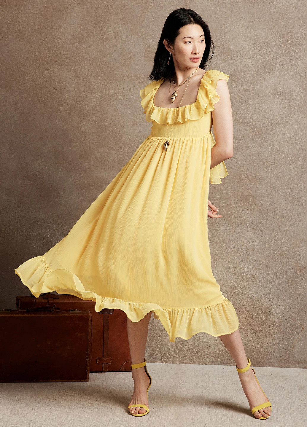 Жовтий кежуал сукня в стилі армпір Banana Republic однотонна