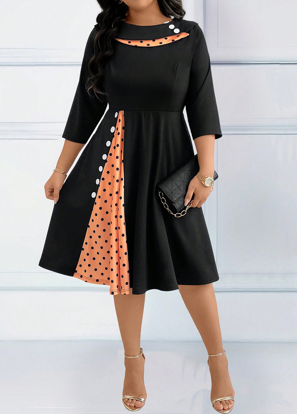 Черное кэжуал платье а-силуэт SHEIN однотонное