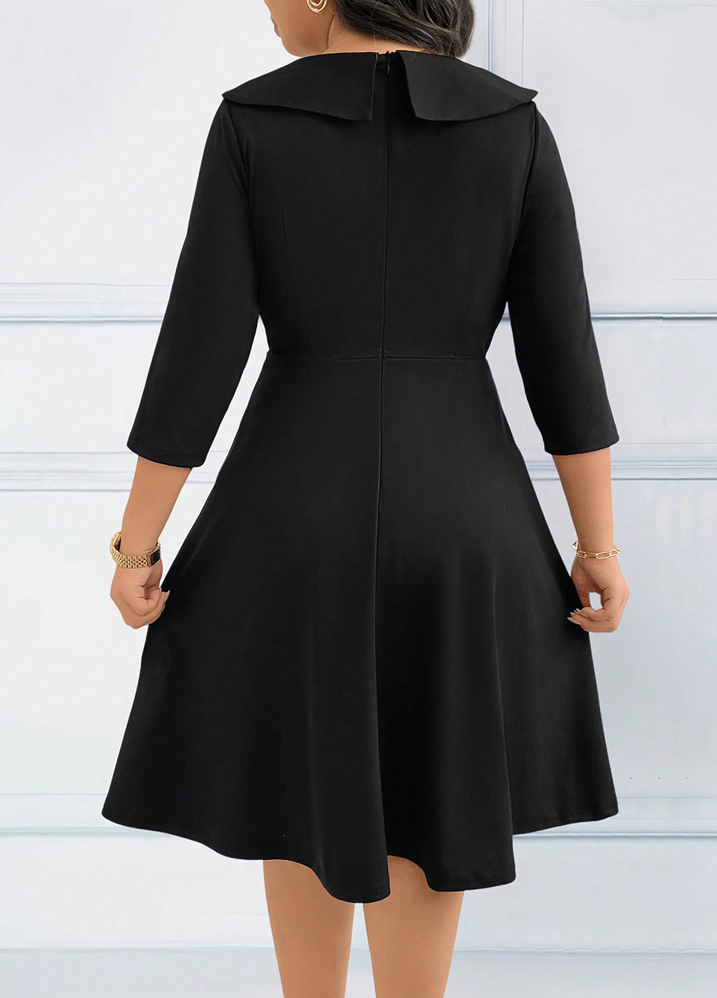 Черное кэжуал платье а-силуэт SHEIN однотонное