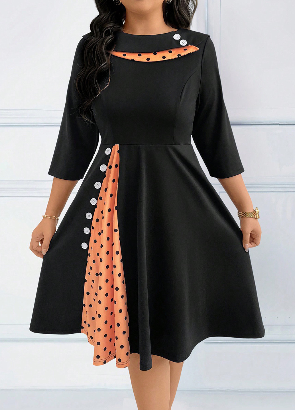 Черное кэжуал платье а-силуэт SHEIN однотонное