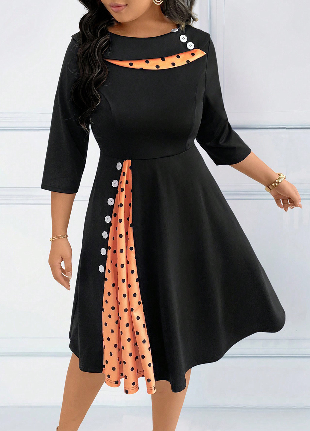 Черное кэжуал платье а-силуэт SHEIN однотонное