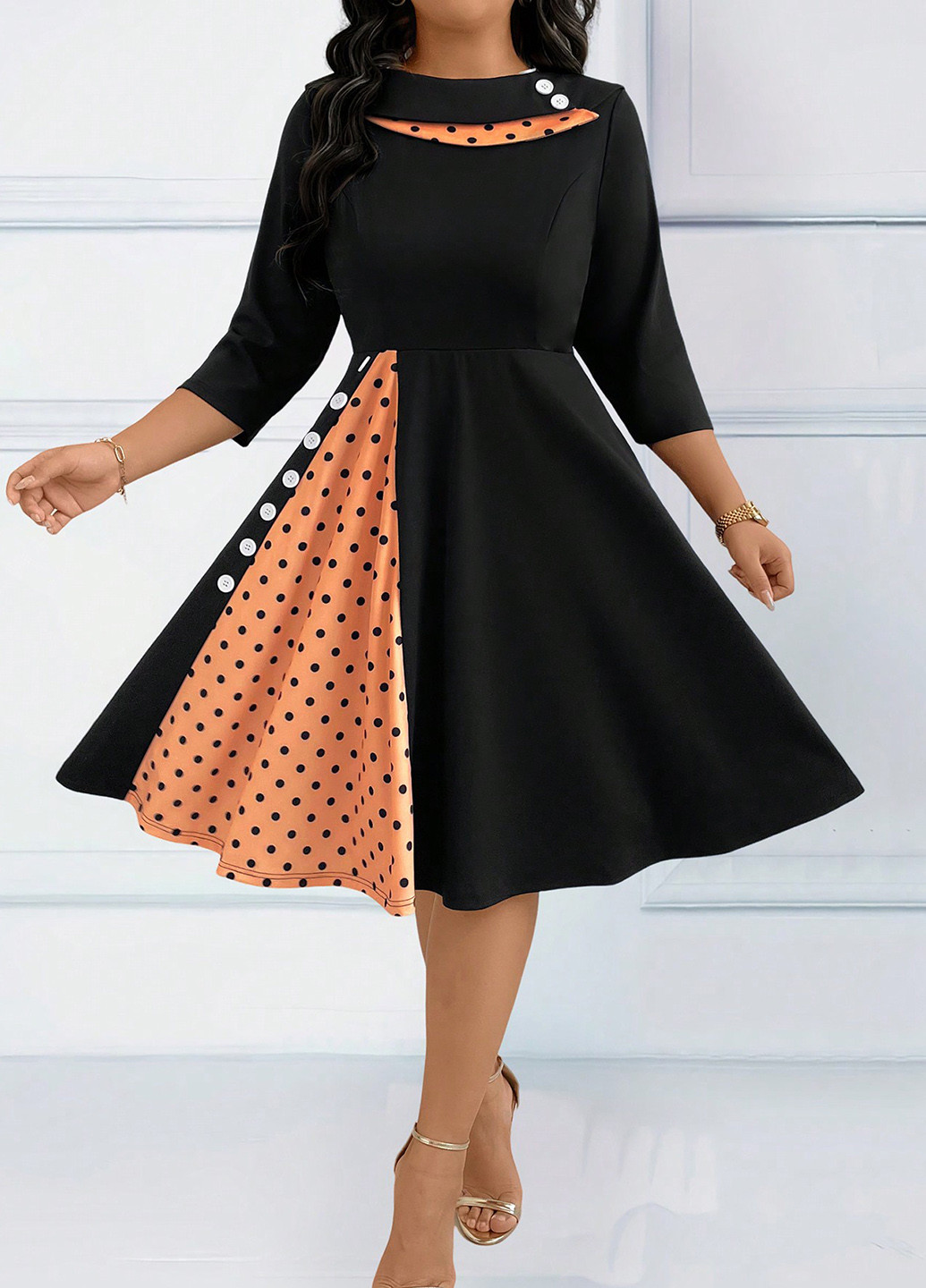 Черное кэжуал платье а-силуэт SHEIN однотонное