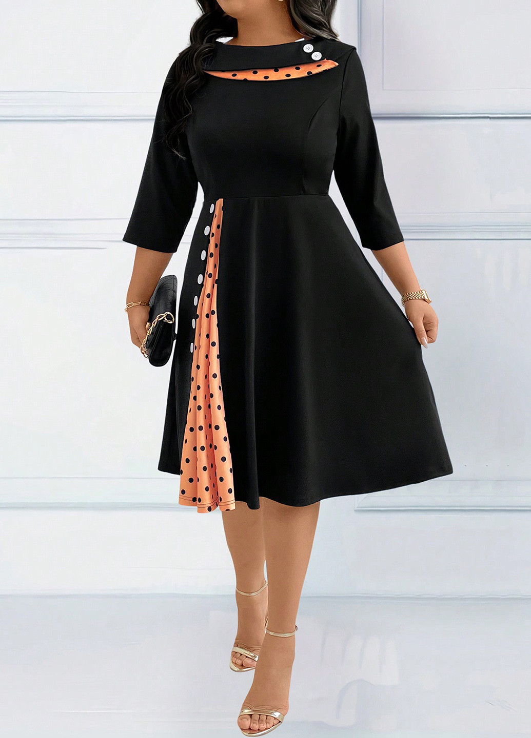 Черное кэжуал платье а-силуэт SHEIN однотонное