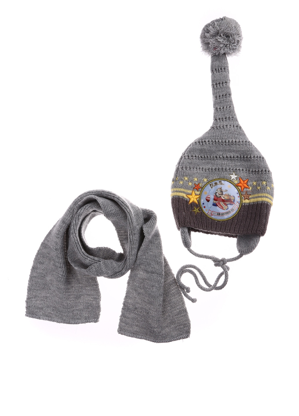 Серый зимний комплект (шапка, шарф) For Kids
