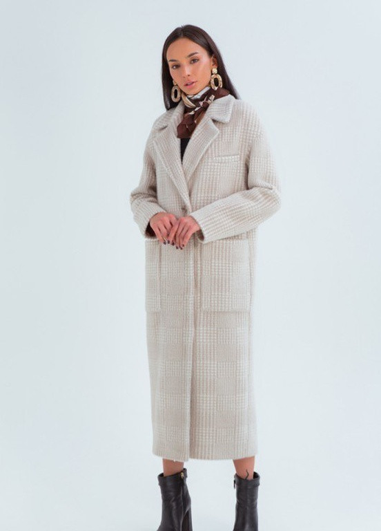 Бежеве зимнє Зимове пальто з шерстяної тканини однобортне Шикарные меха