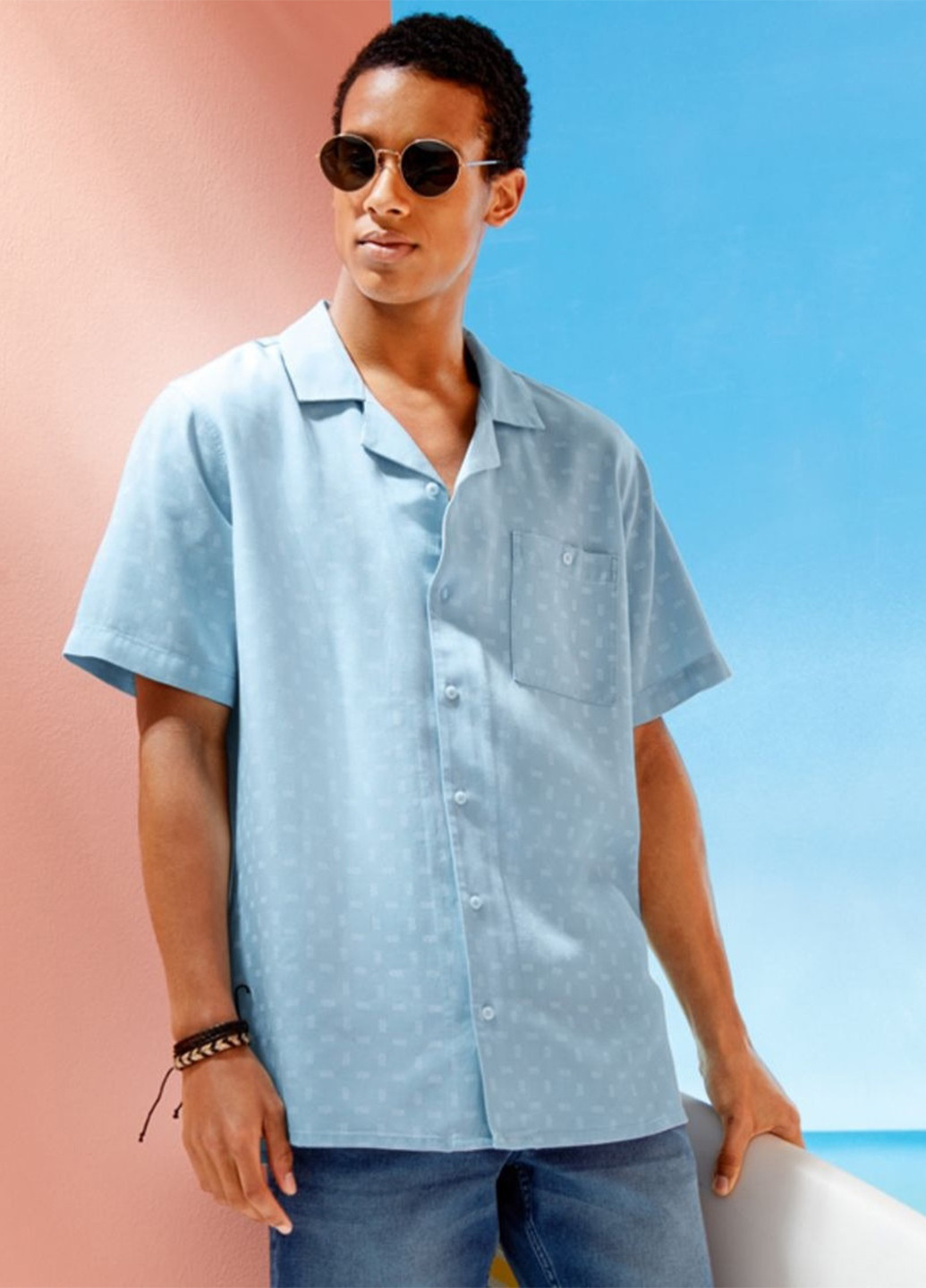 Голубой кэжуал, классическая рубашка с геометрическим узором Livergy