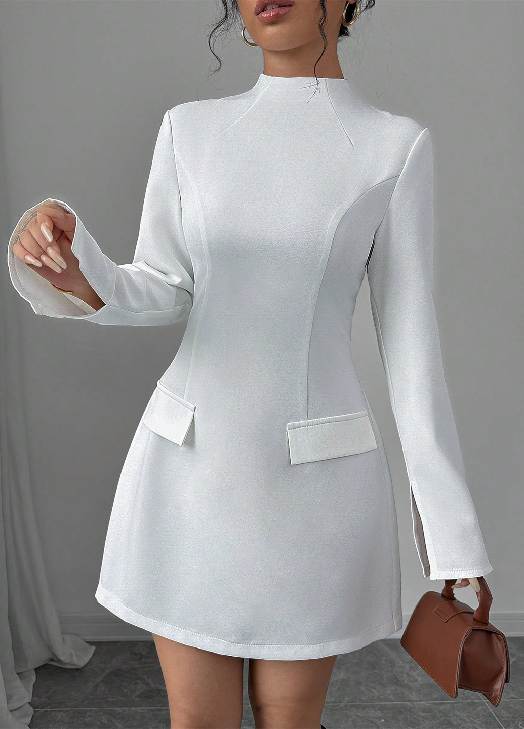 Белое деловое, кэжуал платье колокол, футляр SHEIN однотонное