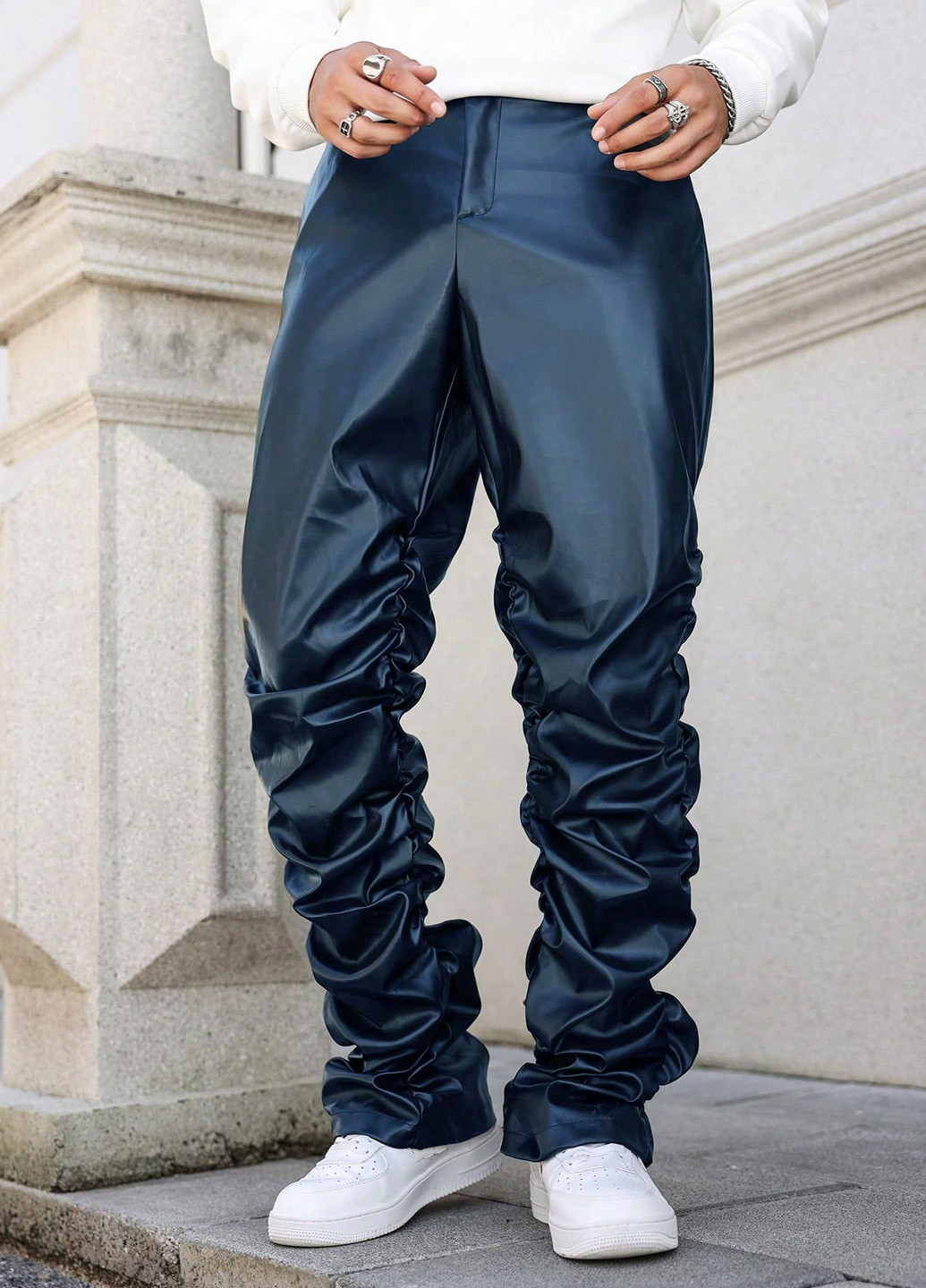 Синие кэжуал демисезонные прямые брюки SHEIN