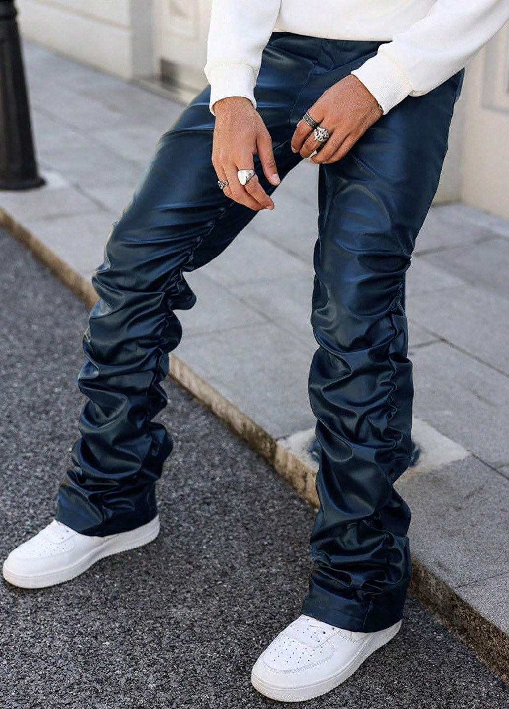 Синие кэжуал демисезонные прямые брюки SHEIN