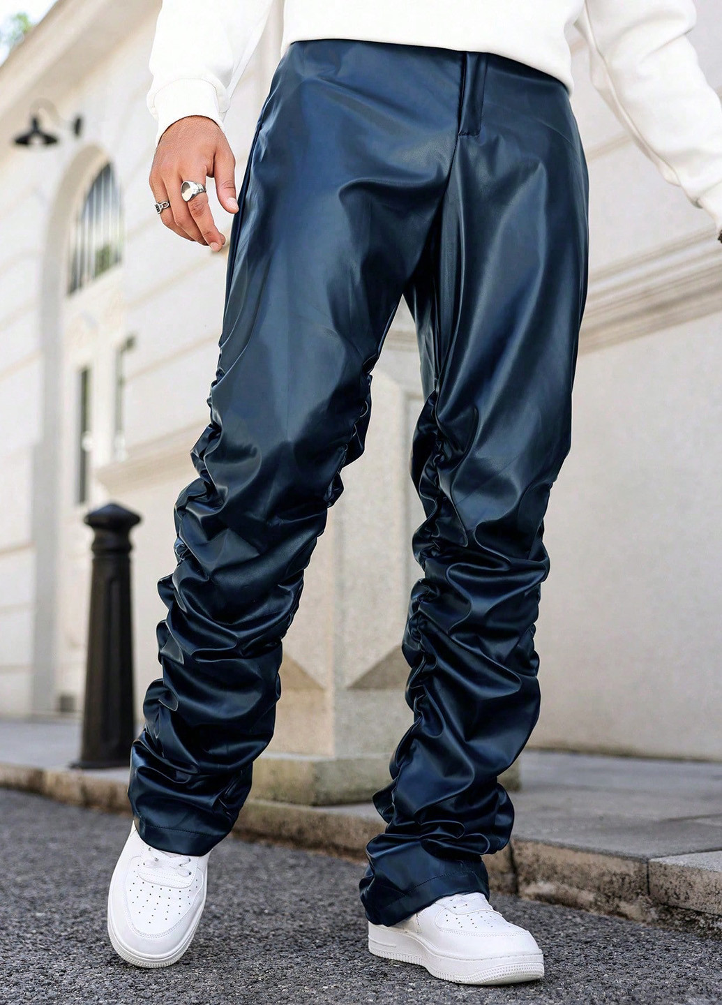 Синие кэжуал демисезонные прямые брюки SHEIN