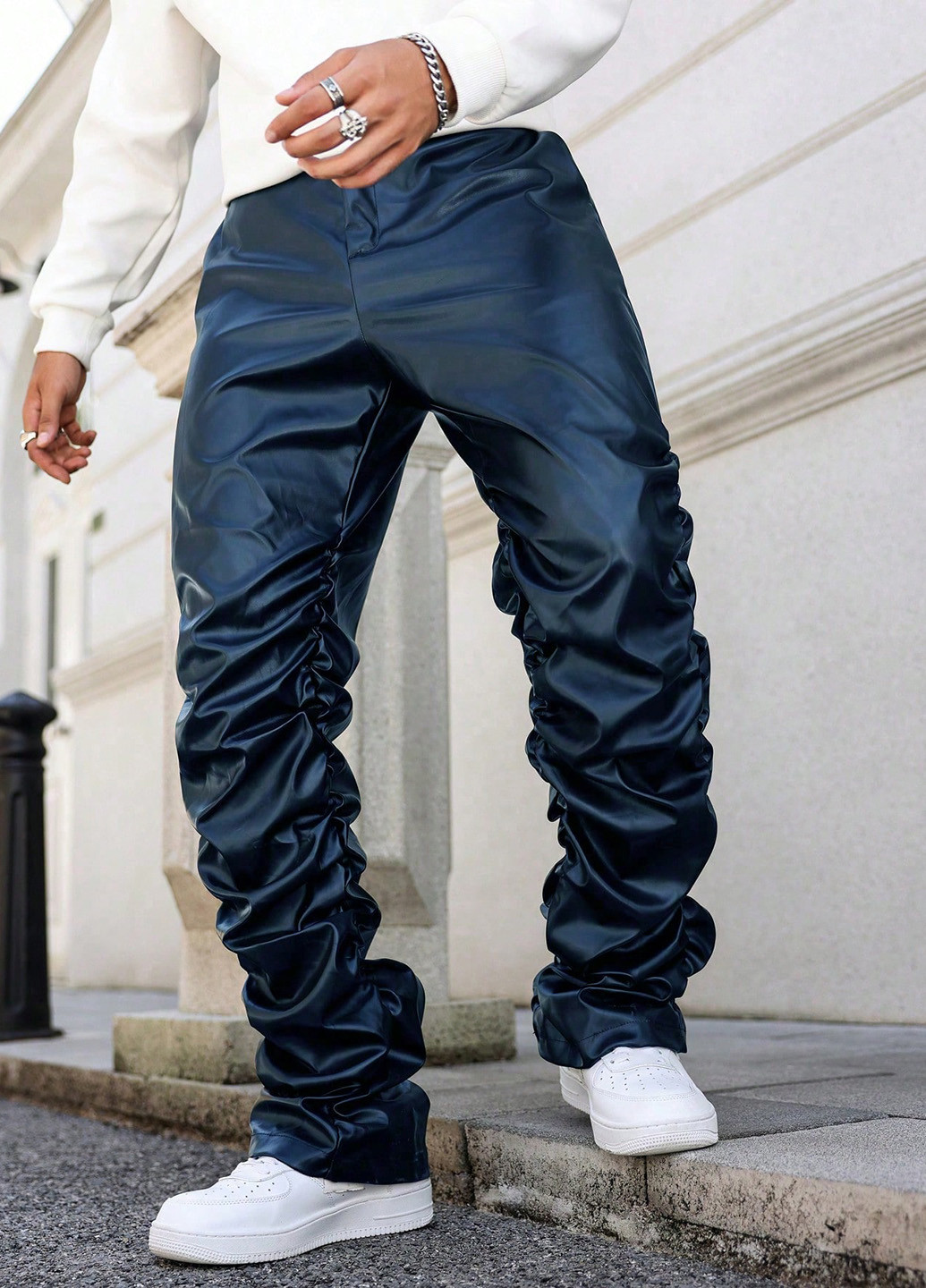 Синие кэжуал демисезонные прямые брюки SHEIN