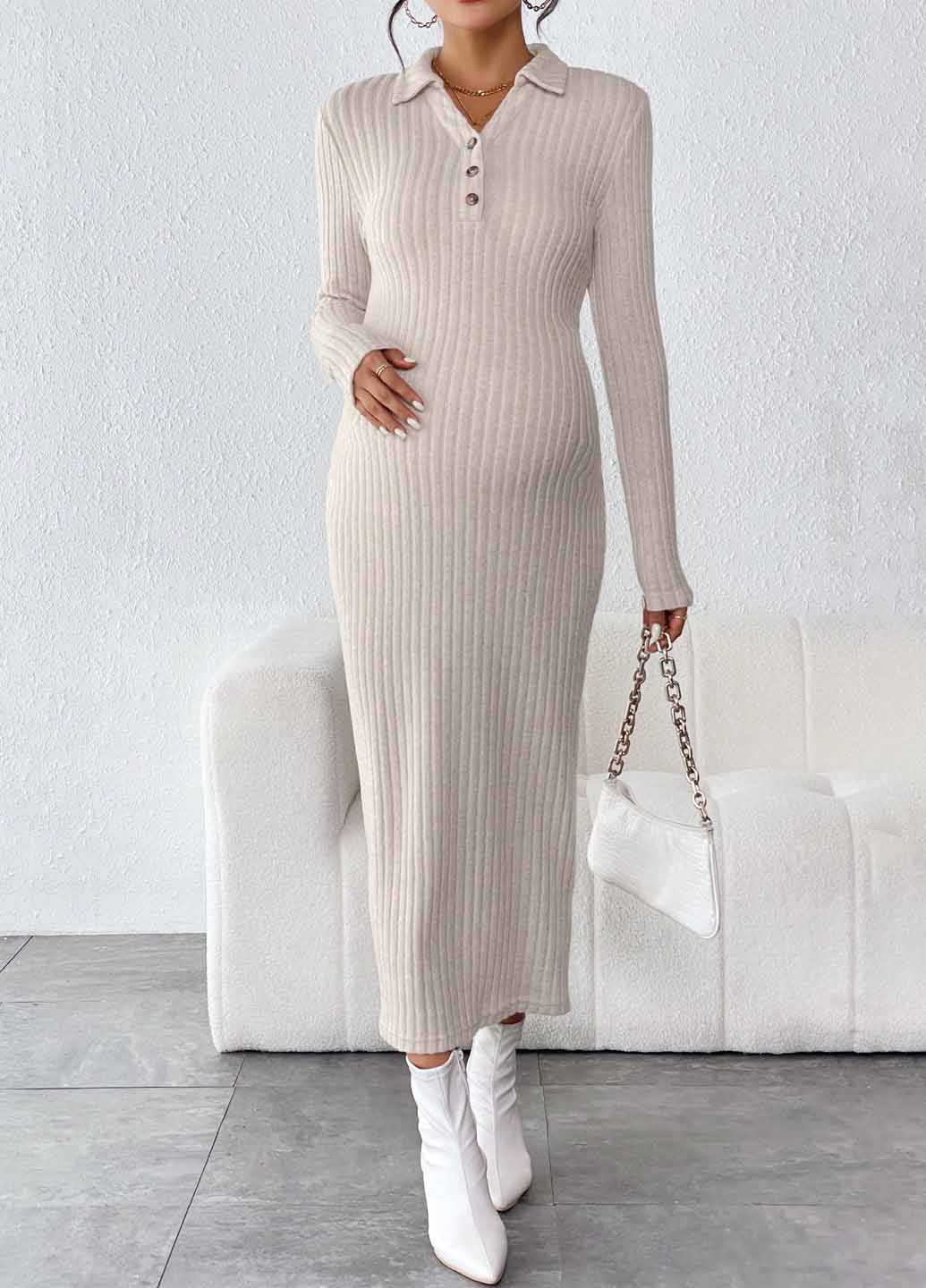 Светло-бежевое кэжуал платье для беременных силуэтная SHEIN однотонное