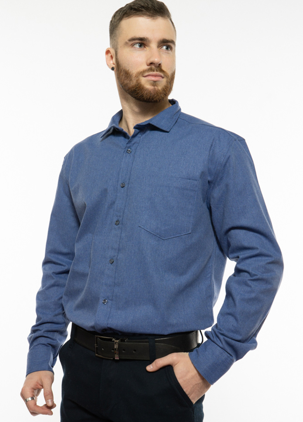 Синяя кэжуал, классическая рубашка однотонная Time of Style