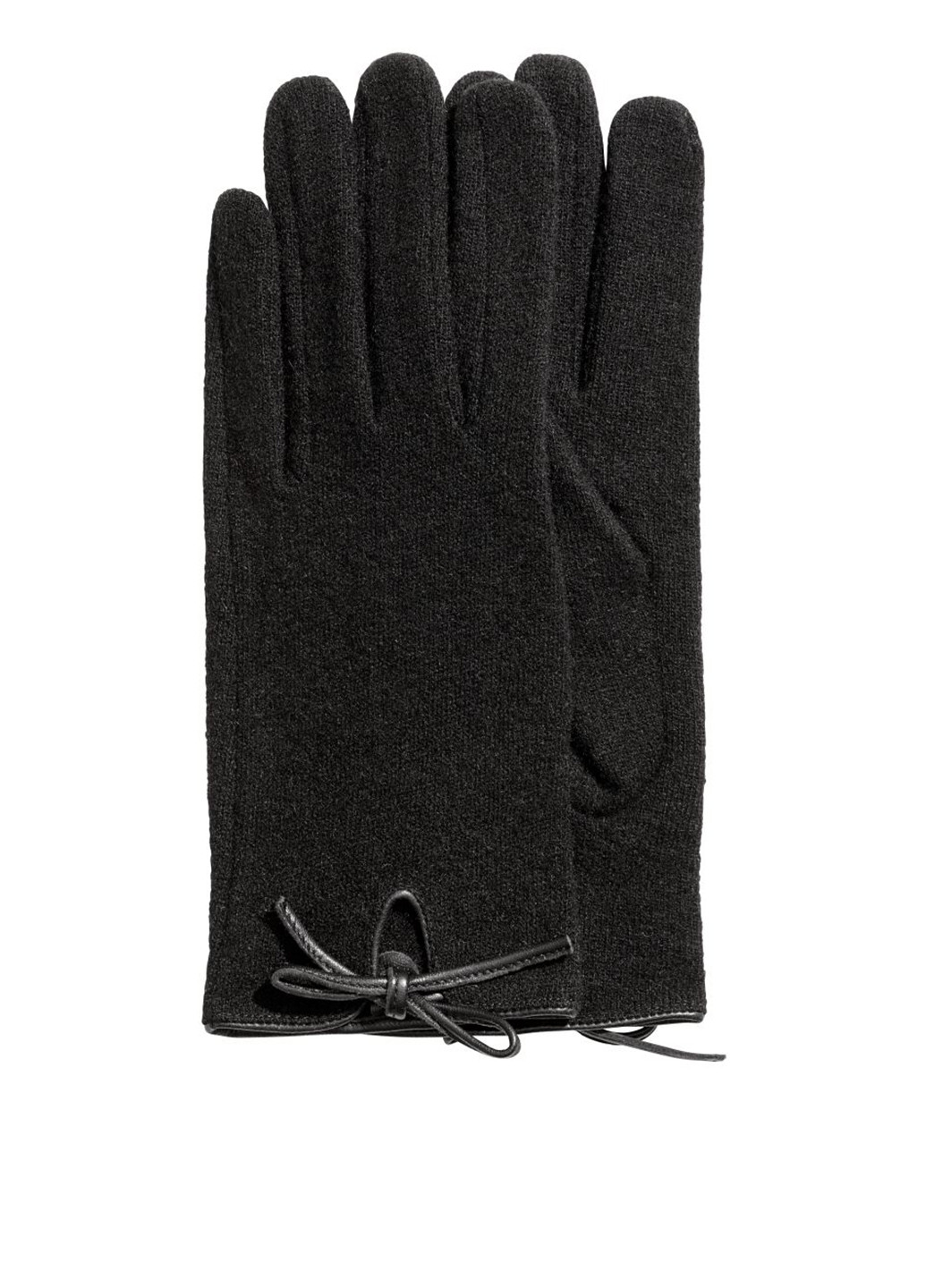 Перчатки H&M однотонные чёрные кэжуалы шерсть, полиамид