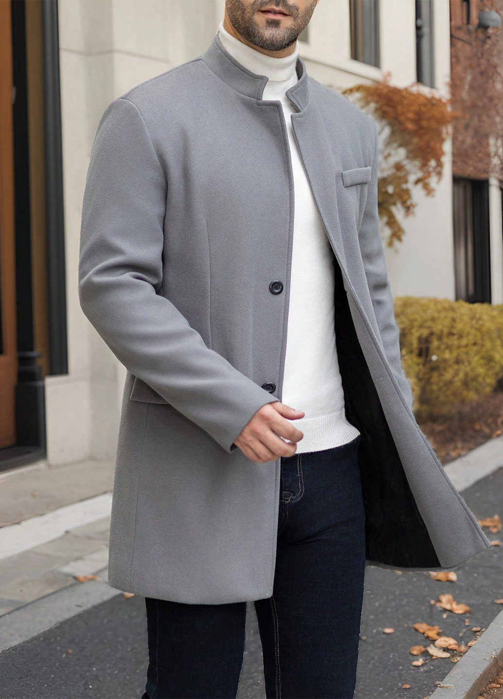 Сіре демісезонне Пальто однобортне SHEIN