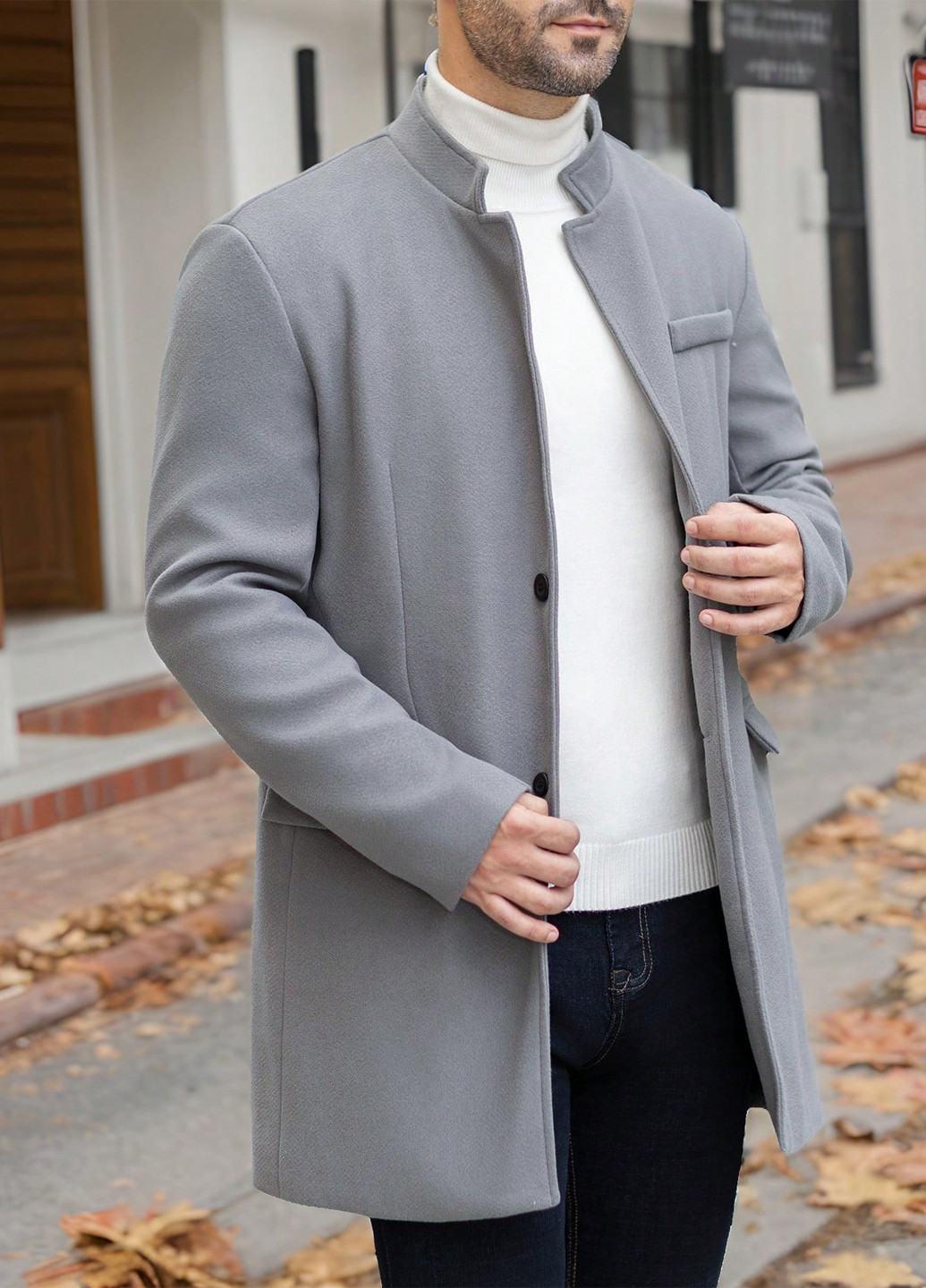 Сіре демісезонне Пальто однобортне SHEIN