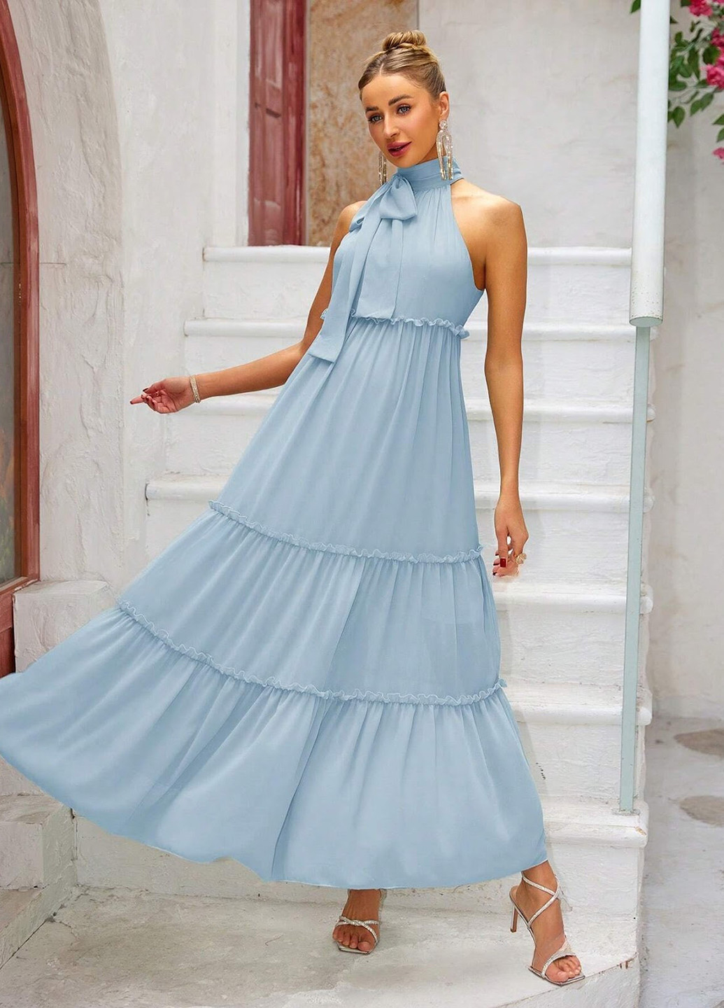Світло-блакитна вечірня сукня для вагітних а-силует SHEIN однотонна