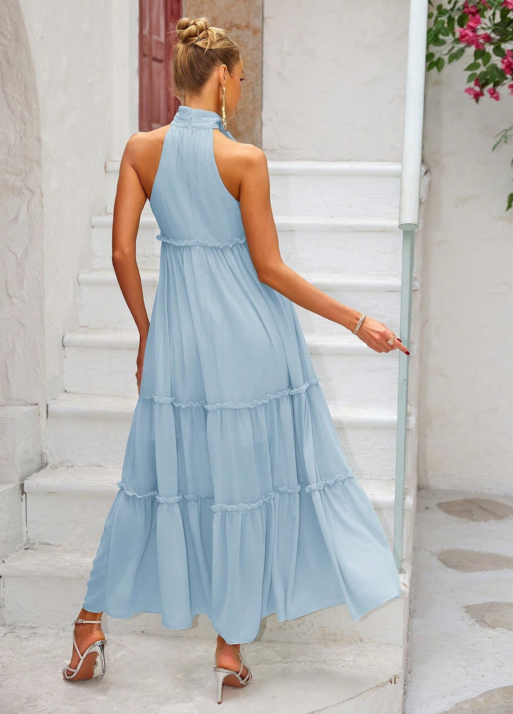 Світло-блакитна вечірня сукня для вагітних а-силует SHEIN однотонна