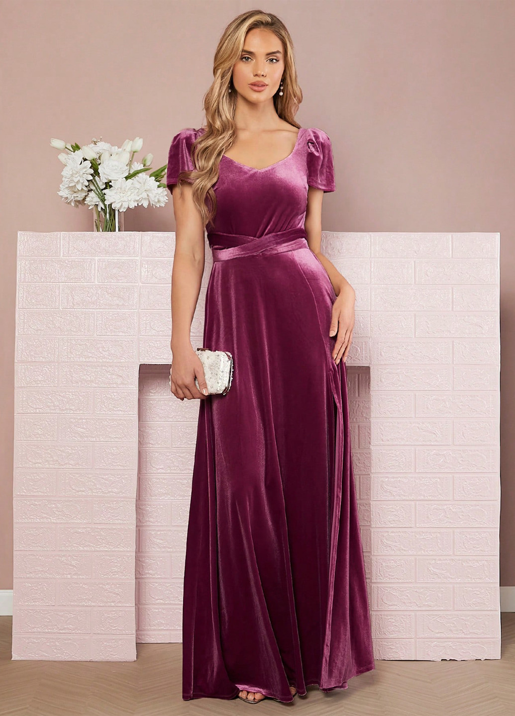 Сливовое вечернее платье с открытой спиной, в стиле ампир SHEIN однотонное