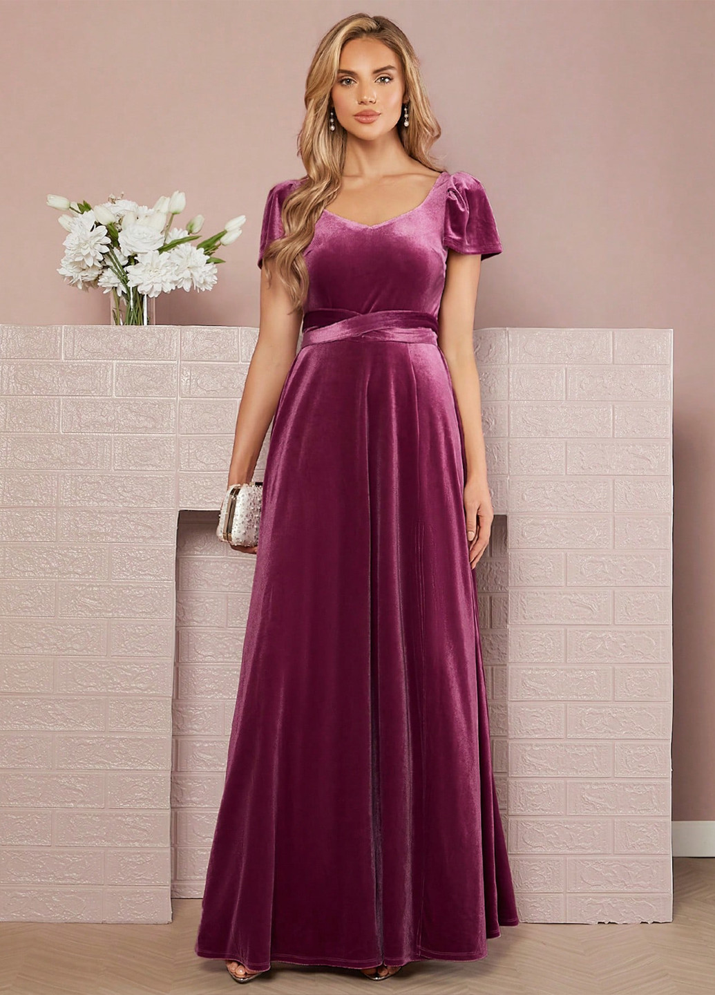 Сливовое вечернее платье с открытой спиной, в стиле ампир SHEIN однотонное