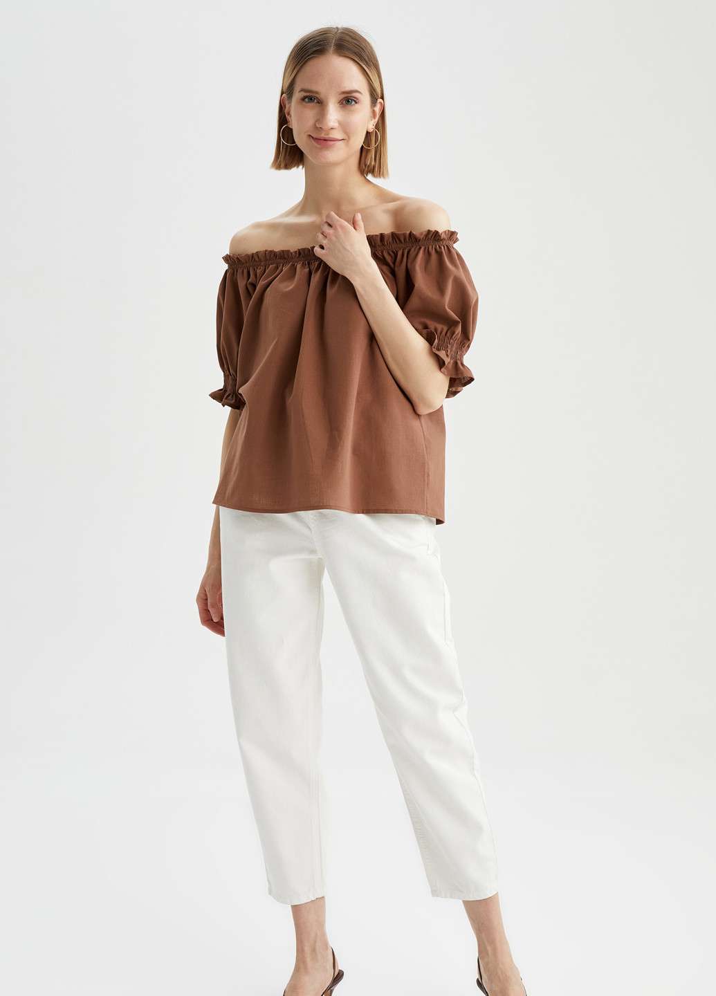 Світло-коричнева літня блуза DeFacto