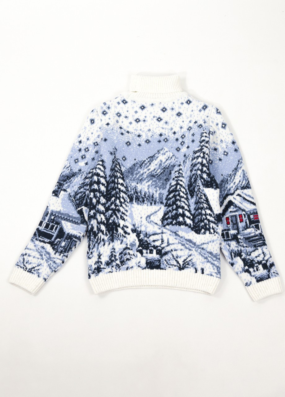 Молочний зимовий светр для хлопчика молочний зимовий теплий принт з будиночками Pulltonic Прямая