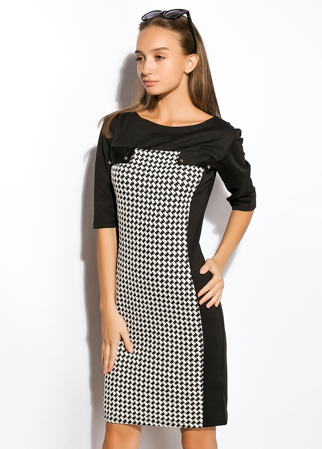 Чорно-білий ділова плаття, сукня футляр Time of Style з абстрактним візерунком