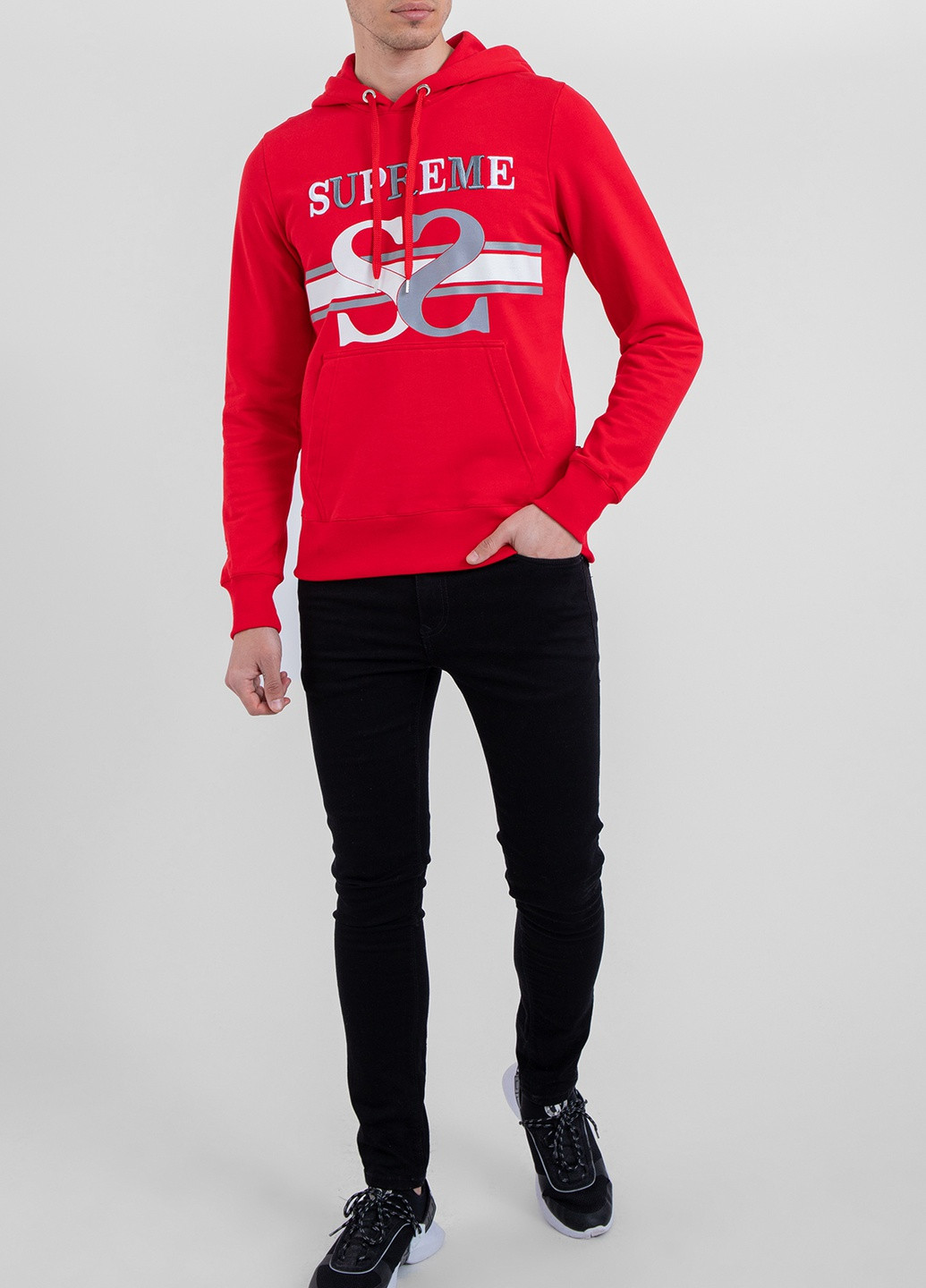 Сірий бавовняний худі з логотипом Supreme Spain (228877441)