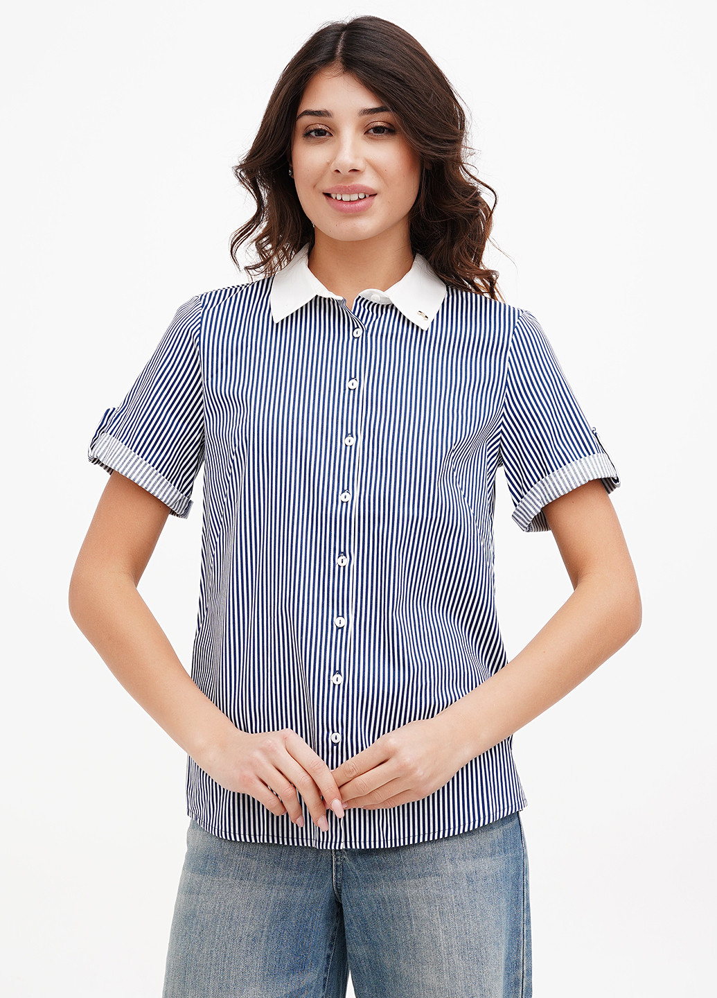 Темно-синяя кэжуал рубашка в полоску Sassofono Club