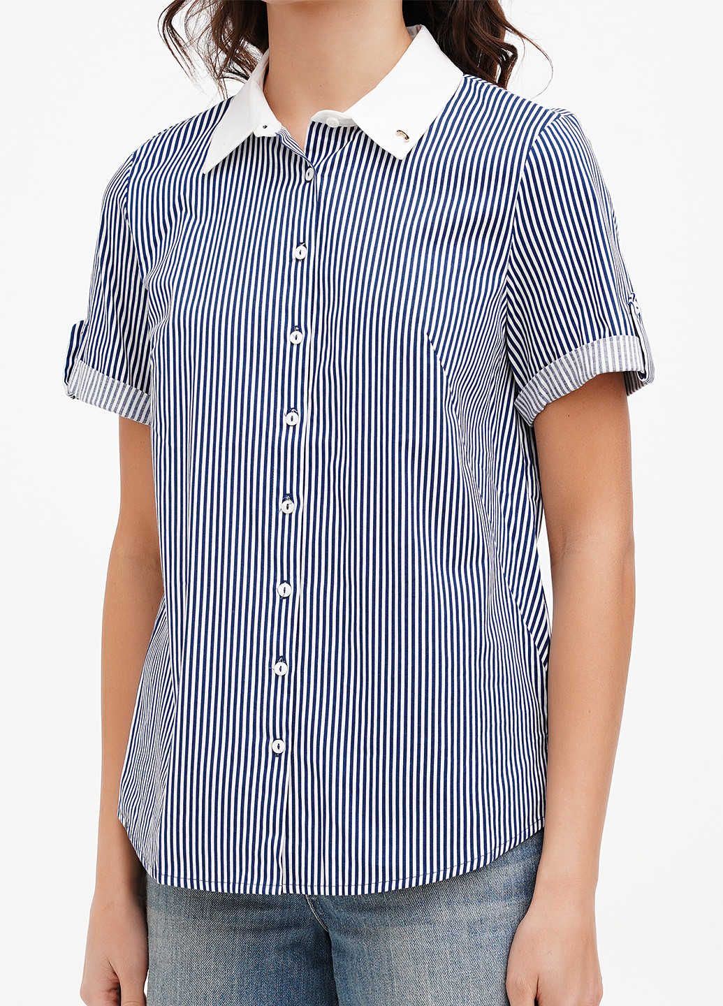 Темно-синяя кэжуал рубашка в полоску Sassofono Club