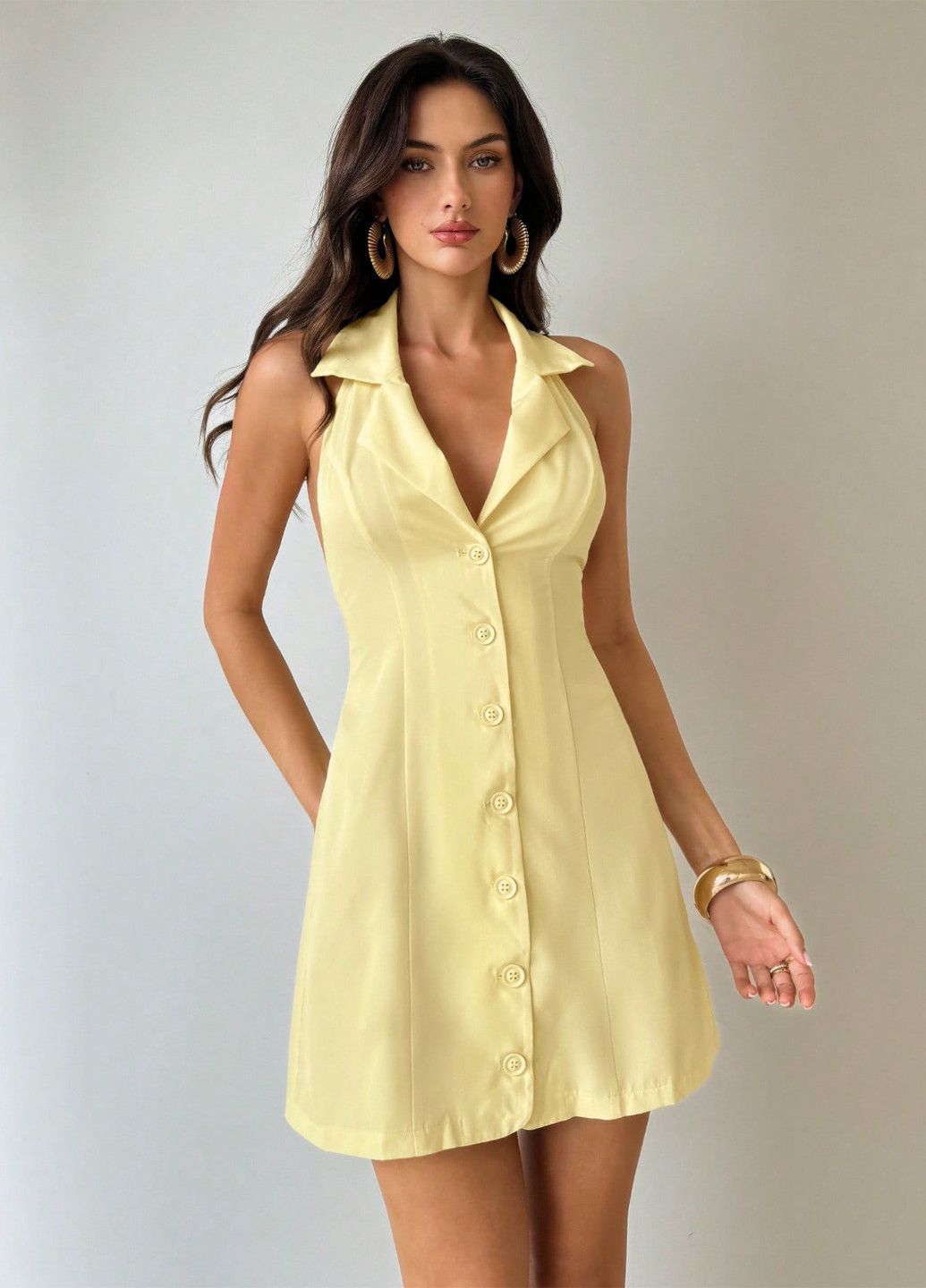 Жовтий кежуал сукня сукня-сорочка SHEIN однотонна