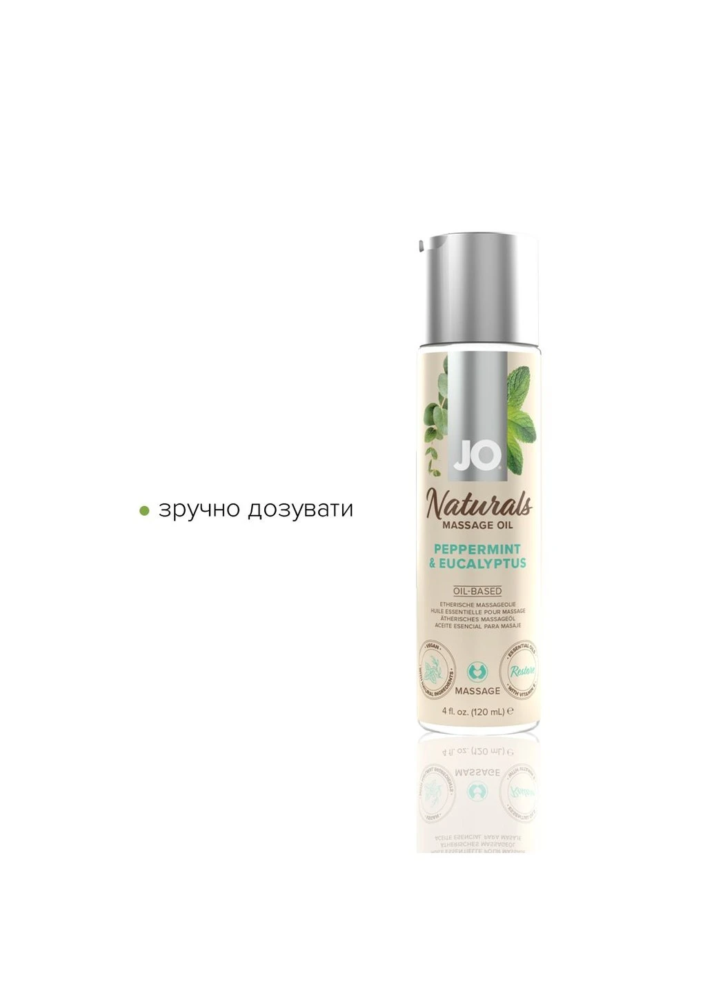 Массажное масло - Naturals Massage Oil - Peppermint & Eucalyptus (120 мл) System JO (255169488)