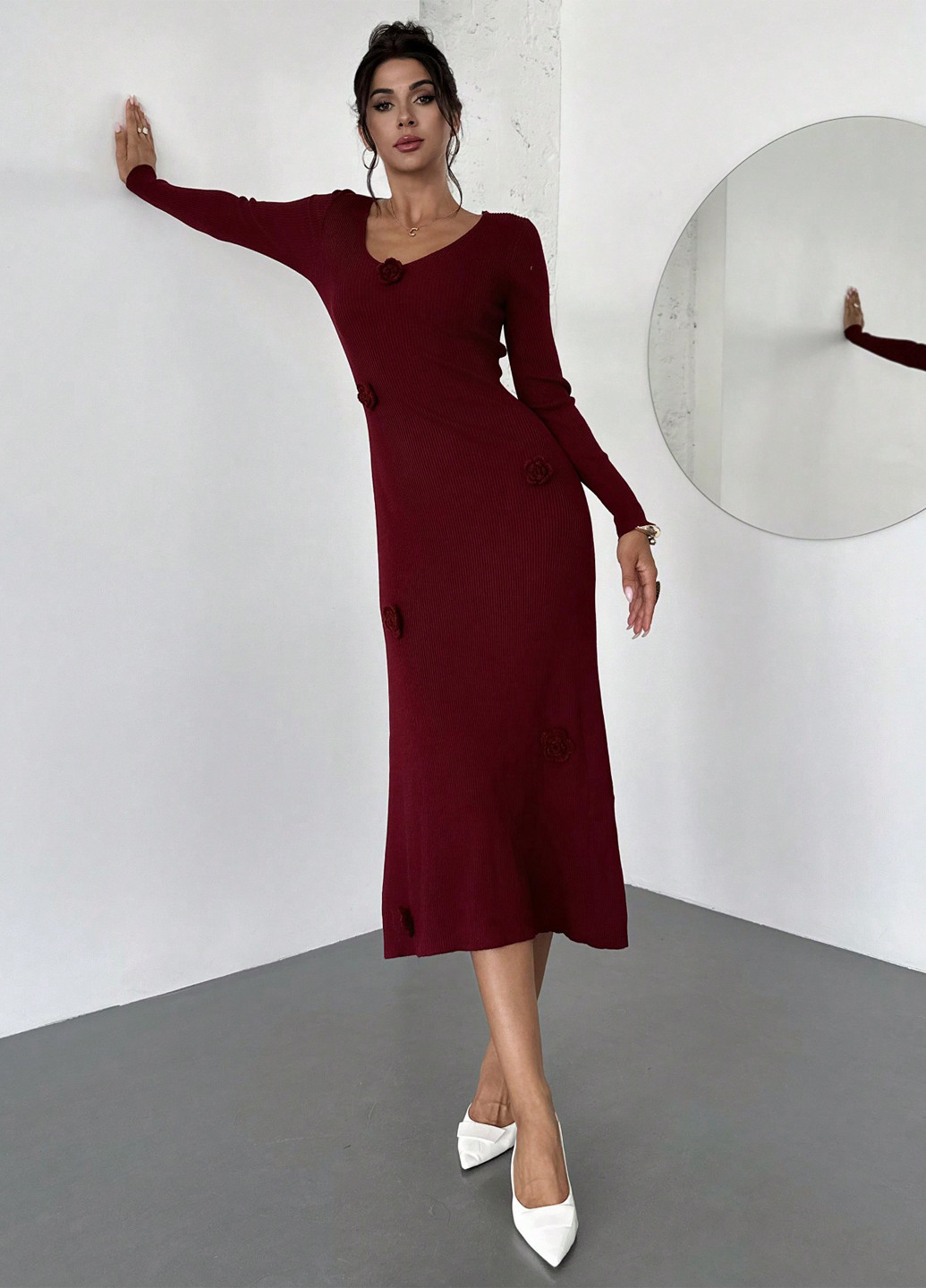 Вишневое праздничный, кэжуал платье а-силуэт SHEIN однотонное