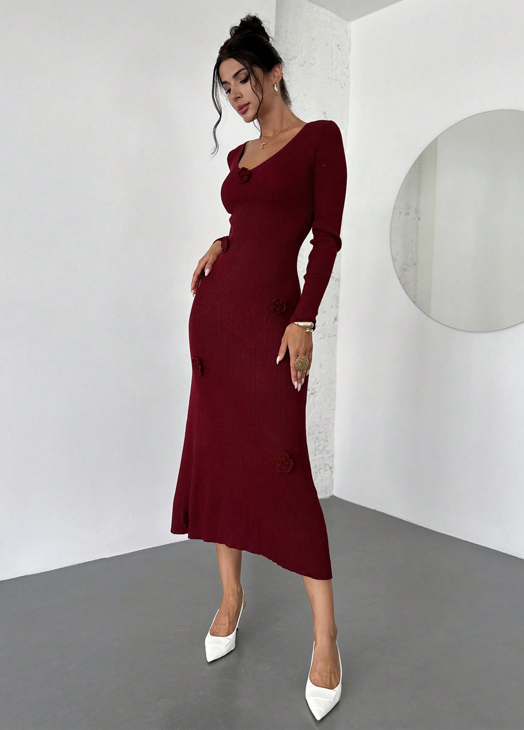 Вишневое праздничный, кэжуал платье а-силуэт SHEIN однотонное