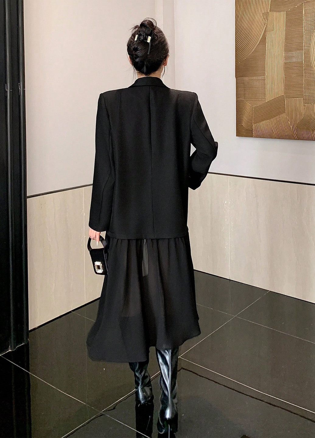 Черный женский жакет SHEIN однотонный - демисезонный
