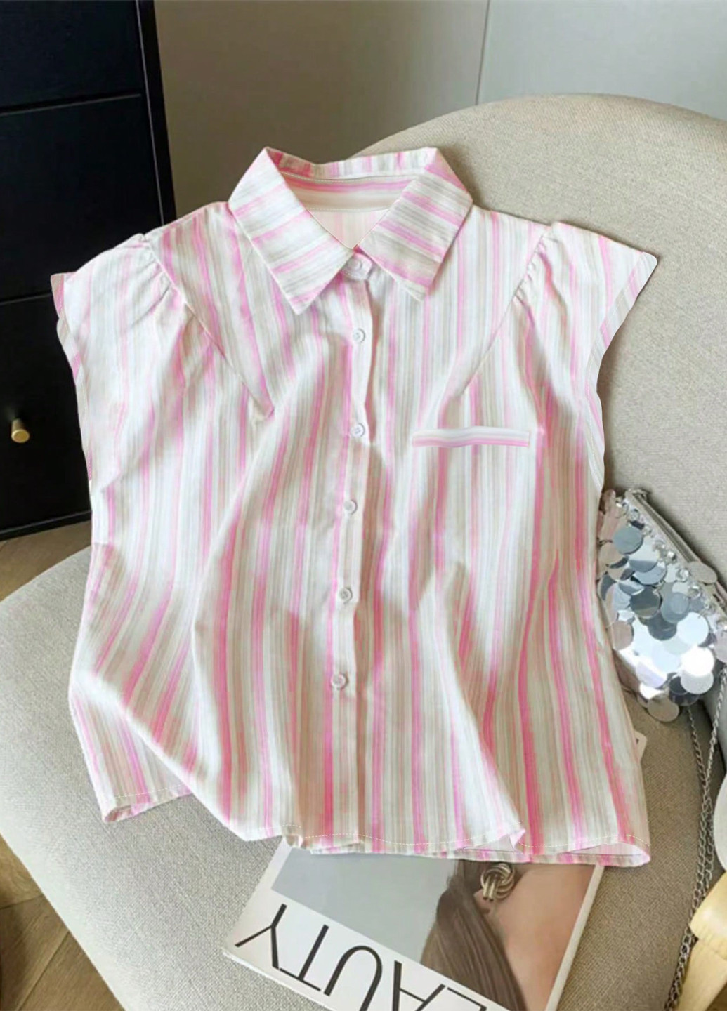 Розовая кэжуал рубашка в полоску SHEIN