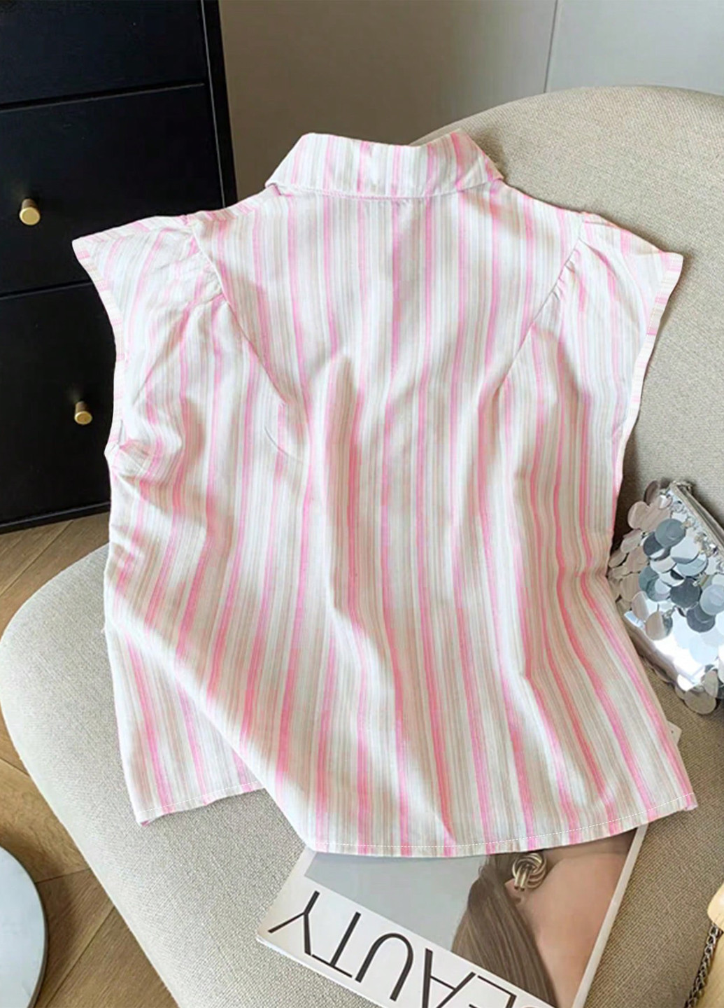 Розовая кэжуал рубашка в полоску SHEIN