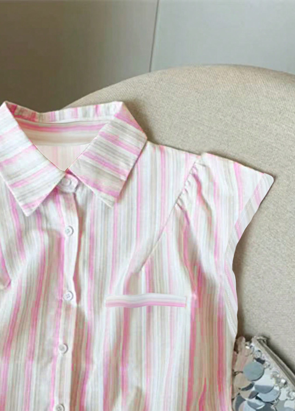 Розовая кэжуал рубашка в полоску SHEIN