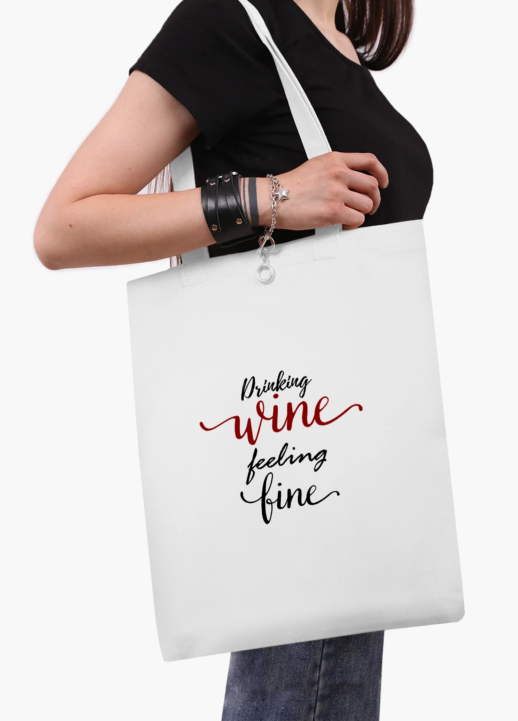 Еко сумка шоппер біла Вино (Drinking wine, feeling fine) (9227-2612-WT2) Еко сумка шоппер біла 41*35 см MobiPrint (219151279)