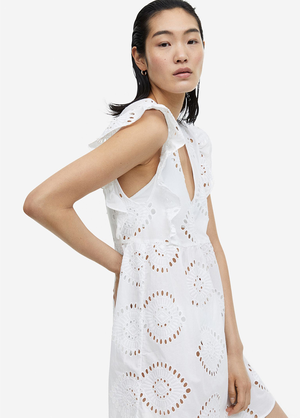 Белое кэжуал платье клеш, с открытой спиной H&M однотонное