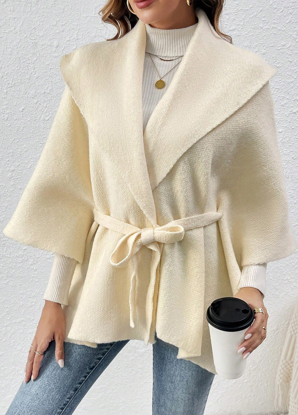 Кремовый зимний кардиган SHEIN