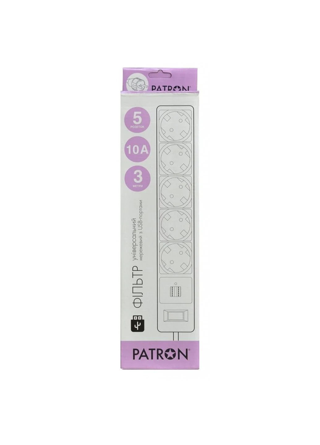 Мережевий фільтр живлення 3m (SP-53) + 2 USB 2.0, 2.1A, 5 троянд. BLACK (EXT-PN-SP-53-USB) Patron (251409613)