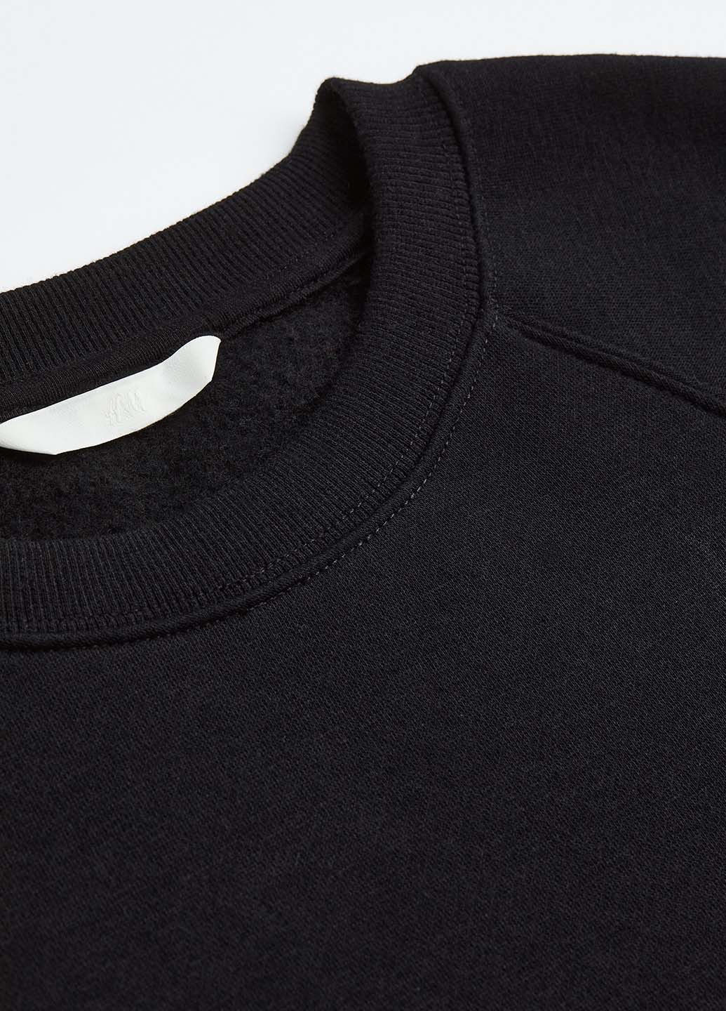 Світшот H&M - Вільний крій однотонний чорний кежуал трикотаж, бавовна - (292304920)