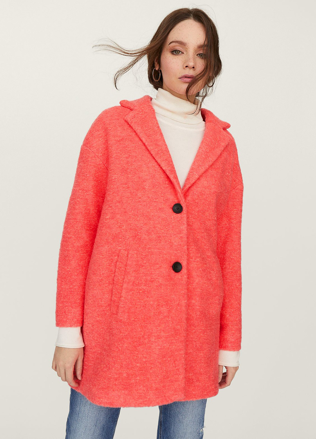 Рожеве демісезонне Пальто однобортне Stradivarius